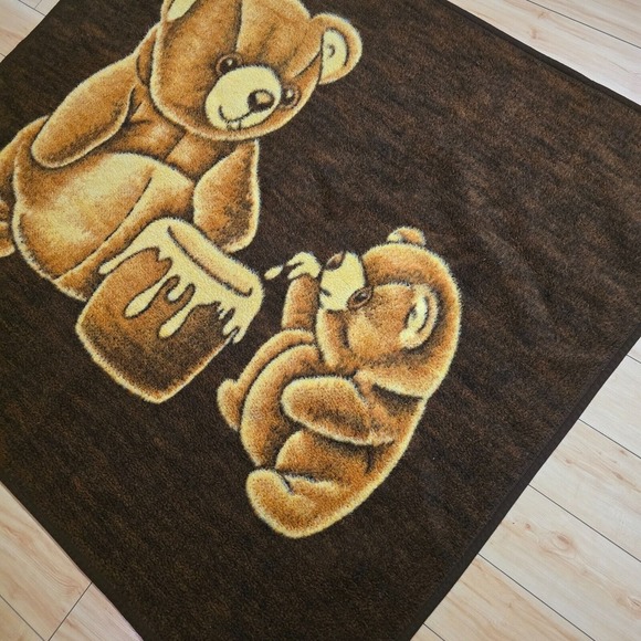 Vintage Biederlack Reversible Blanket Teddy Bear with Honey Pot Throw USA - Picture 2 of 8